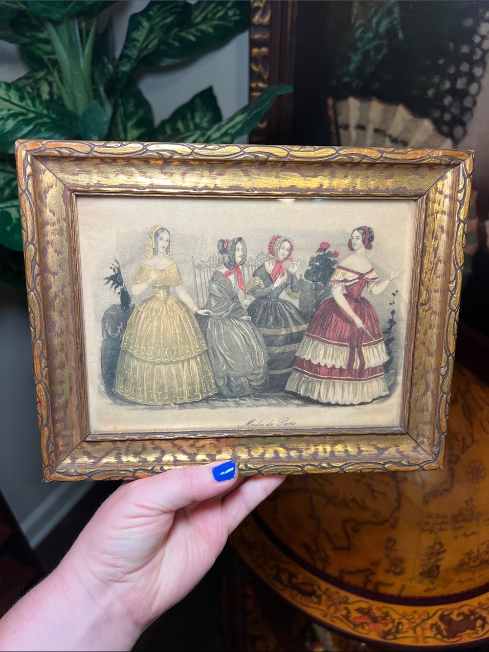 Antique Victorian Modes De Paris French Fashion Print Gold Gilt Framed Wall Art